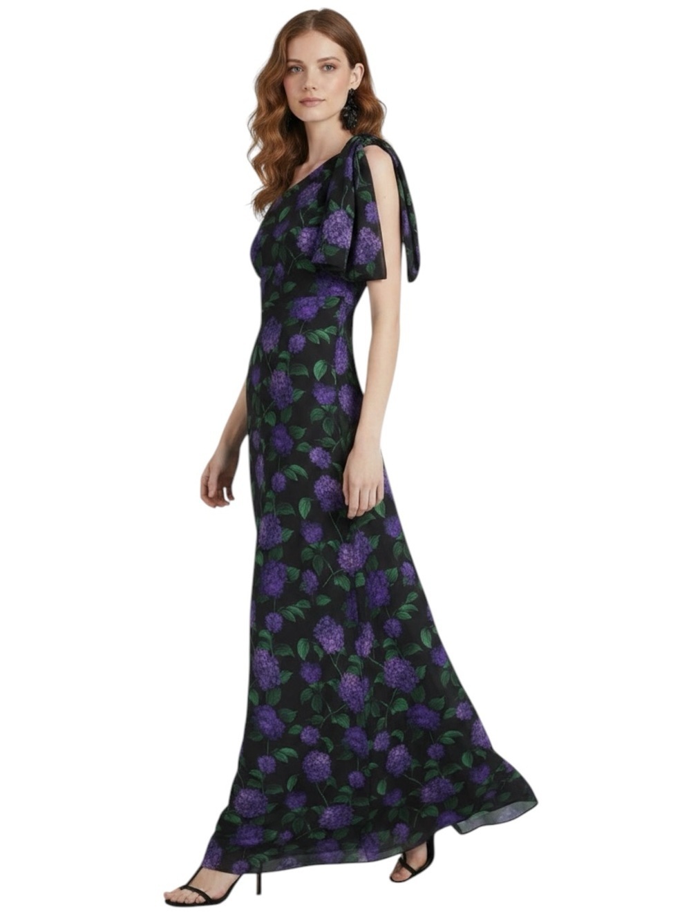 NWT SACHIN + BABI Black & Purple Sleeveless One Shoulder Bow Dress Gown Size 6 - Picture 2 of 8